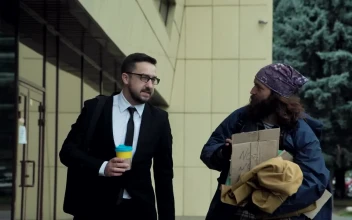 Video Stock Businessman Walking With A Beggar In The Street For PC