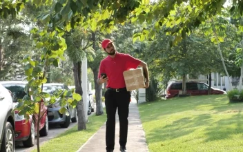 Stock Video Delivery Man Looking For An Address On The Street For PC