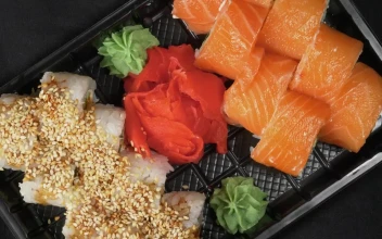 Stock Video Decorated Sushi On A Plastic Tray For PC