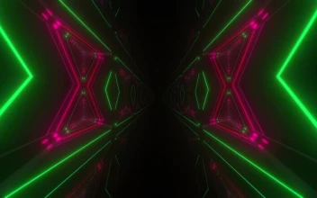 Stock Video Dark Corridor With Moving Neon Light Pattern Walls For PC
