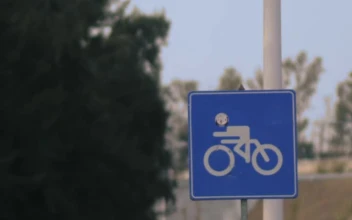Stock Video Cyclist Sign Next To A Road Vertical Shot For PC