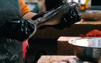 Stock Video Cutting A Fish In A Market For PC