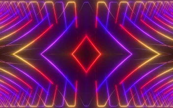 Stock Video Curved Lines Of Neon Light Moving In A Prism For PC