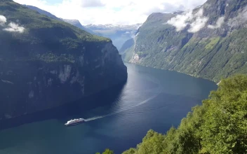 Stock Video Cruise Ship Sailing Between Mountains For PC