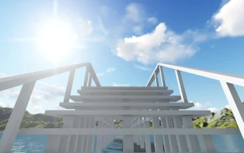 Stock Video Crossing An Abstract Bridge In A Huge Lake For PC