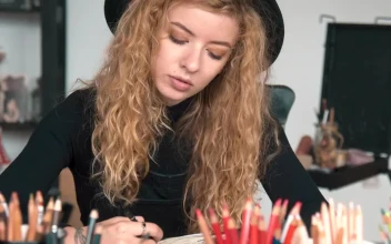 Stock Video Creative Girl Sketches On Desk In Art Studio For PC