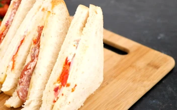 Stock Video Crab Sandwiches On A Wooden Board For PC