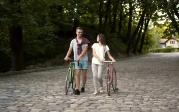 Stock Video Couple Walks In The Park While Talking For PC