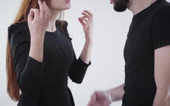 Stock Video Couple Quarrel With Hand Gestures On White Background For PC