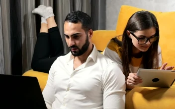 Stock Video Couple On Laptop And Tablet Work During Lockdown For PC