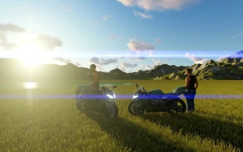 Stock Video Couple Of D Motorcyclists Watching The Sunrise For PC