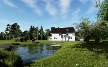 Stock Video Country House In Nature With A Pond And A Horse For PC