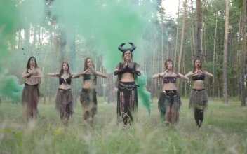 Stock Video Costumed Women Belly Dance In Forest Music Video For PC