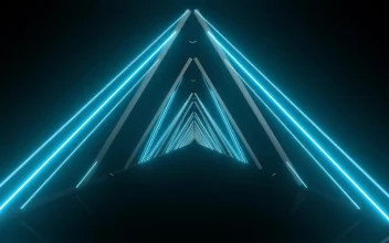 Stock Video Corridor With Triangular Roof With Neon Lights For PC