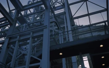 Stock Video Complex Industrial Construction Made With Metal Beams For PC