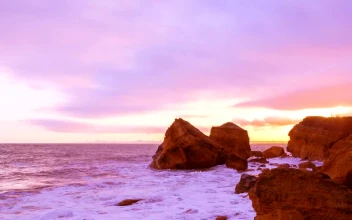 Stock Video Cloudy Sky Sunset Over The Seashore With Big Rocks For PC