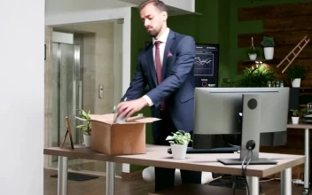 Stock Video Failed Man Cleans Out Desk After Losing Job For PC