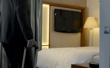 Stock Video Exhausted Businessman Arriving To The Hotel Room For PC
