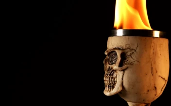 Stock Video Evil Skull Shaped Bone Cup With Fire For PC