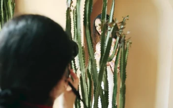 Stock Video Ethnic Fashion Model Poses With Cactus For PC