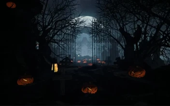 Stock Video Entrance To A Cemetery With Ornamental Pumpkins For PC