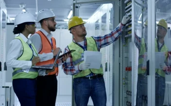 Stock Video Engineers Checking Equipment Data For PC