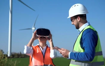 Stock Video Engineer Using Virtual Reality Headset Outdoors For PC