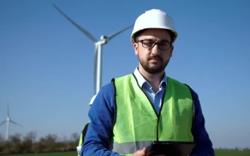 Stock Video Engineer Standing On A Wind Turbines Field For PC