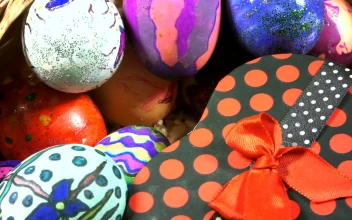Stock Video Easter Gift Surrounded By Colorful Eggs For PC