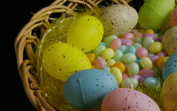 Stock Video Easter Caramel Eggs In A Small Basket For PC