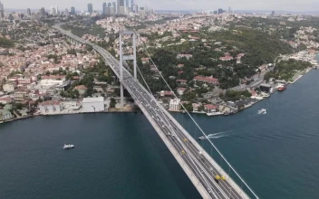 Stock Video Drone View Of A Bridge Crossing A Big River For PC