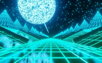 Stock Video Driving Through Futuristic Neon D Space Landscape For PC