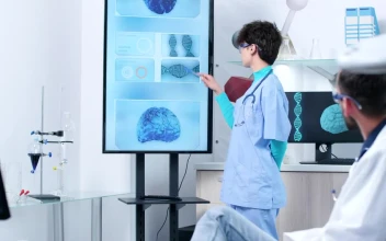 Stock Video Doctors In Futuristic Lab Discuss D Brain Models For PC