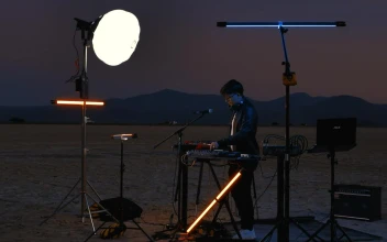 Stock Video Dj Playing With His Equipment In An Empty Desert For PC