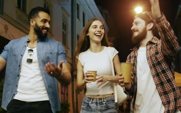 Stock Video Diverse Friends Enjoy Night Out On The Town For PC