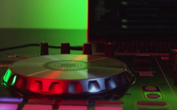 Stock Video Disco Lights Reflecting Against A Dj Table For PC