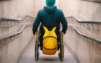 Stock Video Disabled Man In A Wheelchair Getting Down The Special Ramp For PC