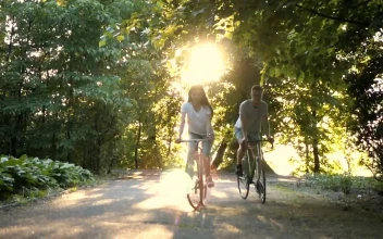 Stock Video Friends Enjoy Sunny Bike Ride In Park For PC