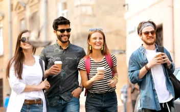 Stock Video Friends Enjoy Holiday Walk Around City For PC