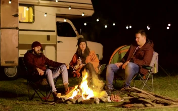 Stock Video Friends Enjoy A Quiet Night Around A Campfire For PC