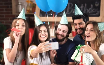 Stock Video Friends Celebrate Birthday And Take Selfie At Party For PC