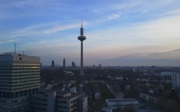 Stock Video Frankfurt City Skyline In The Morning Aerial View For PC