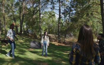 Stock Video Four Friends Playing In A Garden With A Ball For PC