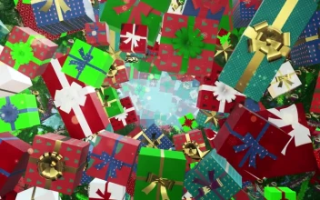 Stock Video Flying Through A Tunnel Of Floating Christmas Presents For PC
