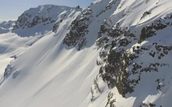 Stock Video Flying Through A Snowy Mountain With Rocks For PC