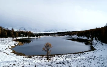 Stock Video Flying Over Winter Lake With Mount Everest In The Distance For PC