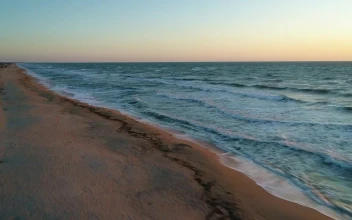 Stock Video Flying Over The Seashore Over The Beach At Sunrise For PC
