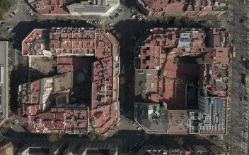 Stock Video Flying Over Blocks Of Classic Barcelona Style For PC