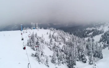 Stock Video Flying Over A Ski Station Working For PC