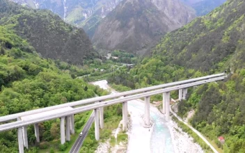 Stock Video Flying Over A Concrete Bridge Highway For PC